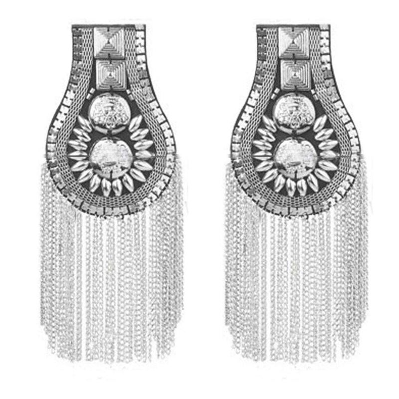 Zthread 1 Pair Blazer Epaulet/Kpop Fringed/Tassel Metal Punk Shoulder Epaulette/Dpikes Brooch for Men Women 3 Color Options (Silver) - Image 1